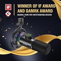 Vista 2 de FIFINE Micrófono USB para juegos, micrófono dinámico RGB para PC, con botón de toque para silenciar, micrófono cardioide Plug & Play con conector