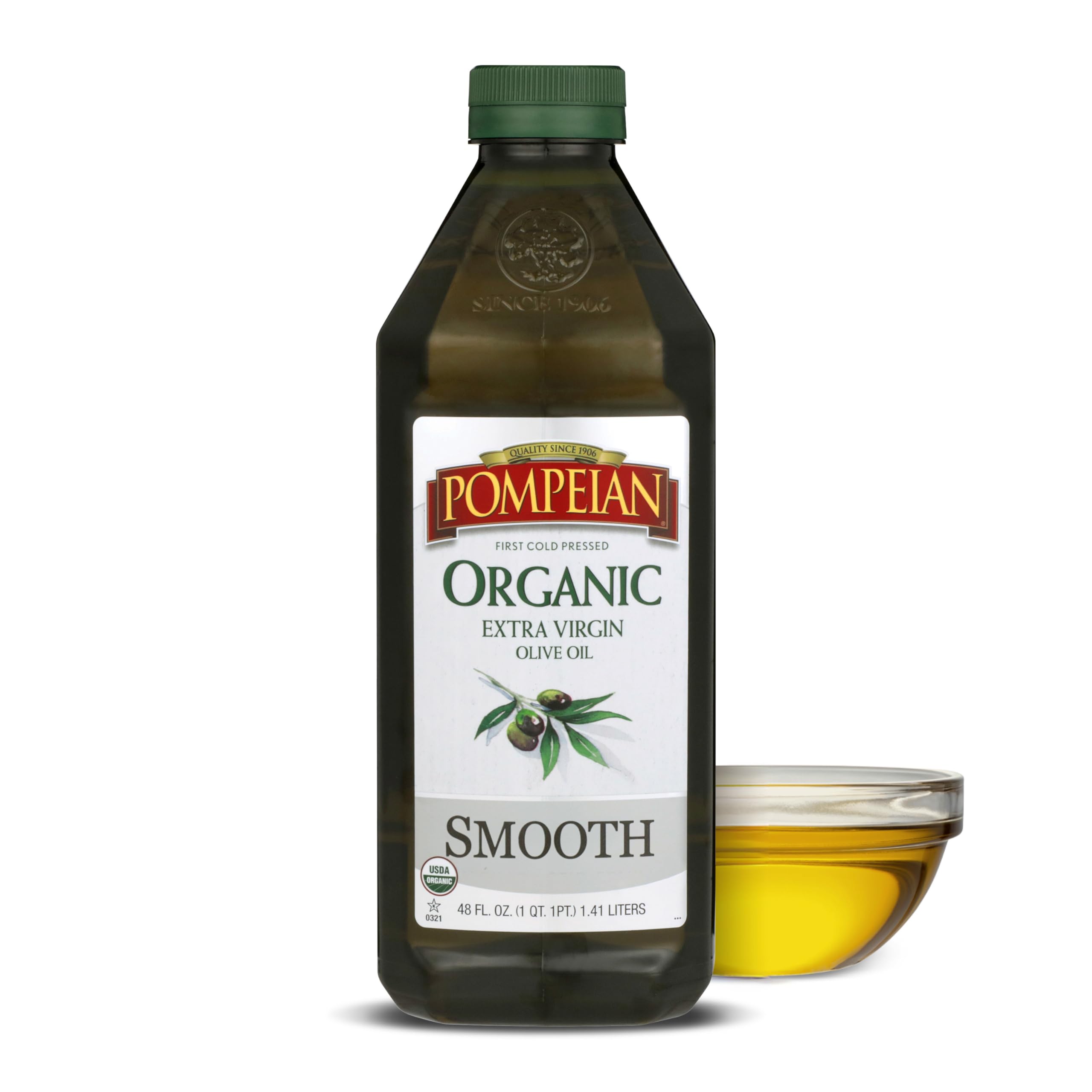 Pompeian USDA Organic Smooth Extra Virgin Olive Oil, Contains Polyphenols, First Cold Pressed, 48 Fl Oz