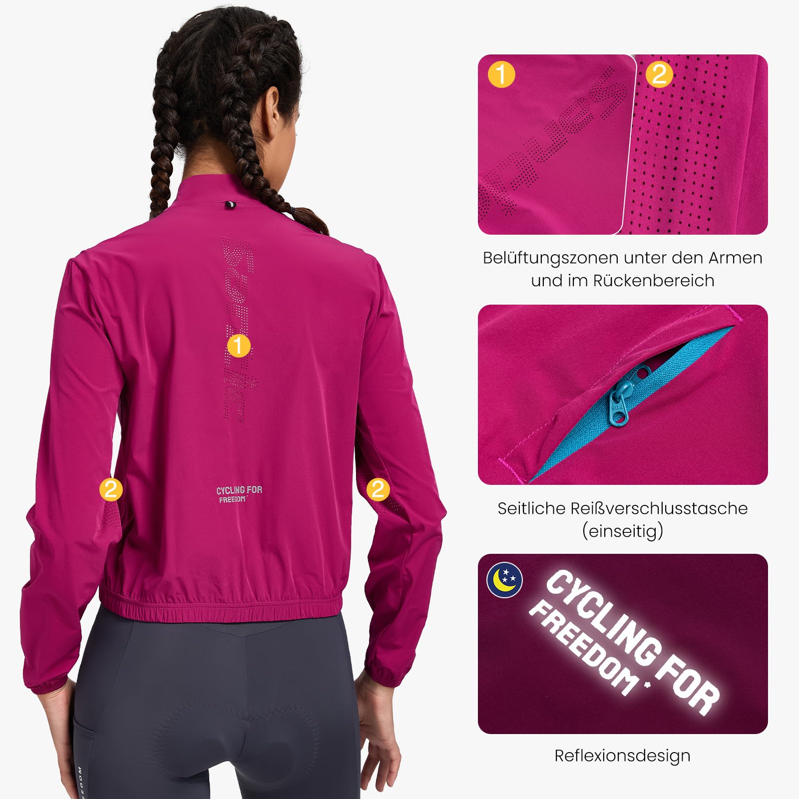 Santic Fahrradjacke Damen Radfahren Sportjacke Atmungsaktiv Leicht UV-Schutz Fahrrad Radsportjacke Reflektierend Laufjacke