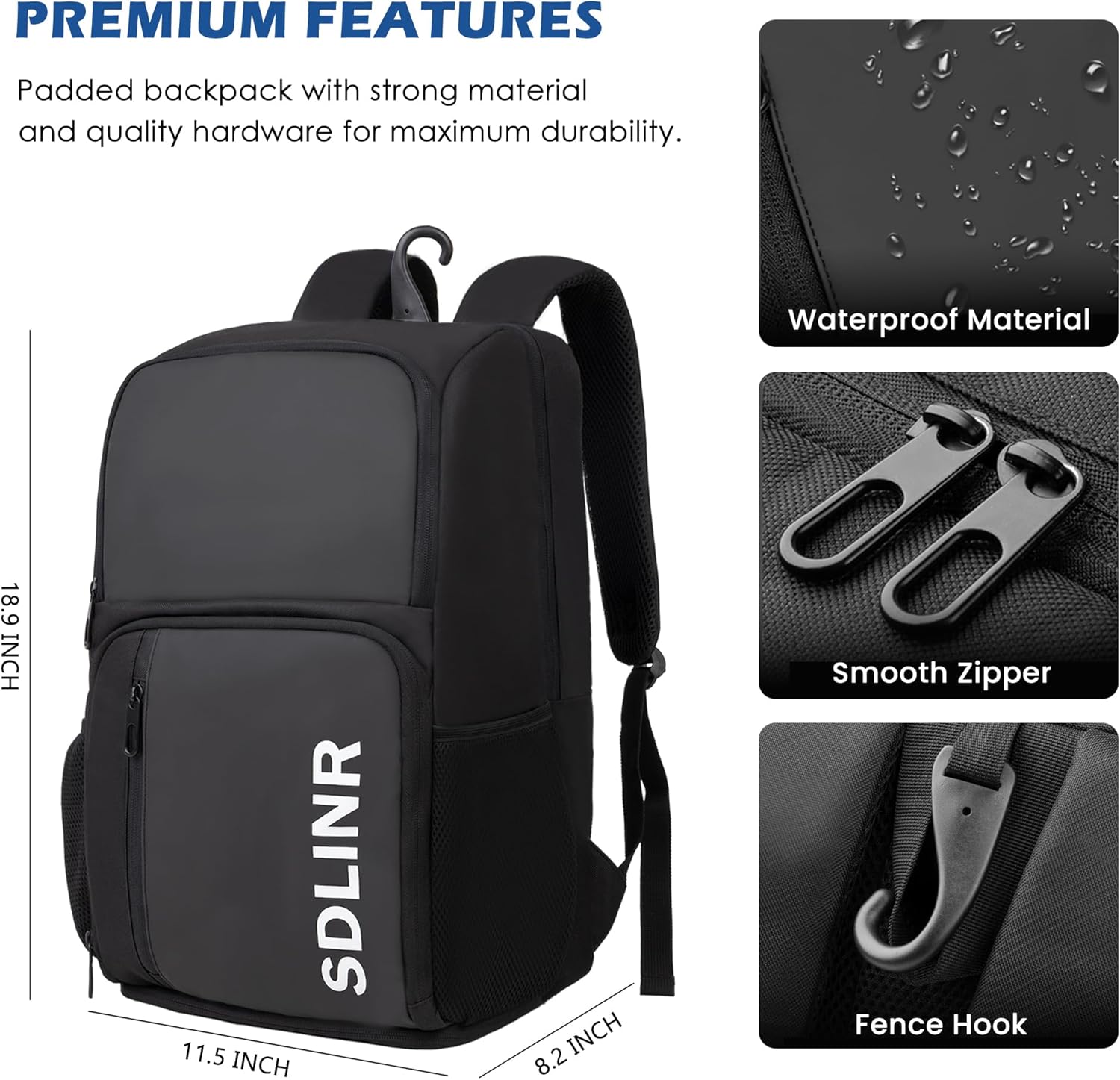 Pickleball Bag Fits 4 to 10 Paddles, Large Pickleball Backpack with Shoe Compartment and Fence Hook,Pickleball Gifts for Men Women - Image 5