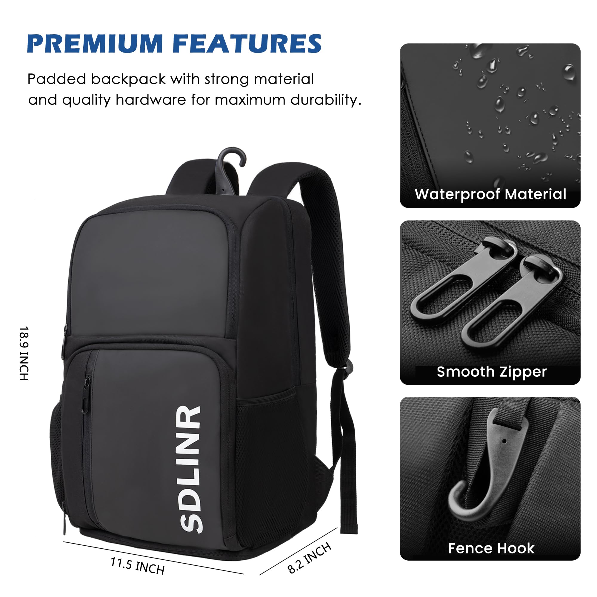 Amazon.com: SDLINR Large Pickleball Bag Backpack Fits 4+  display picture 3