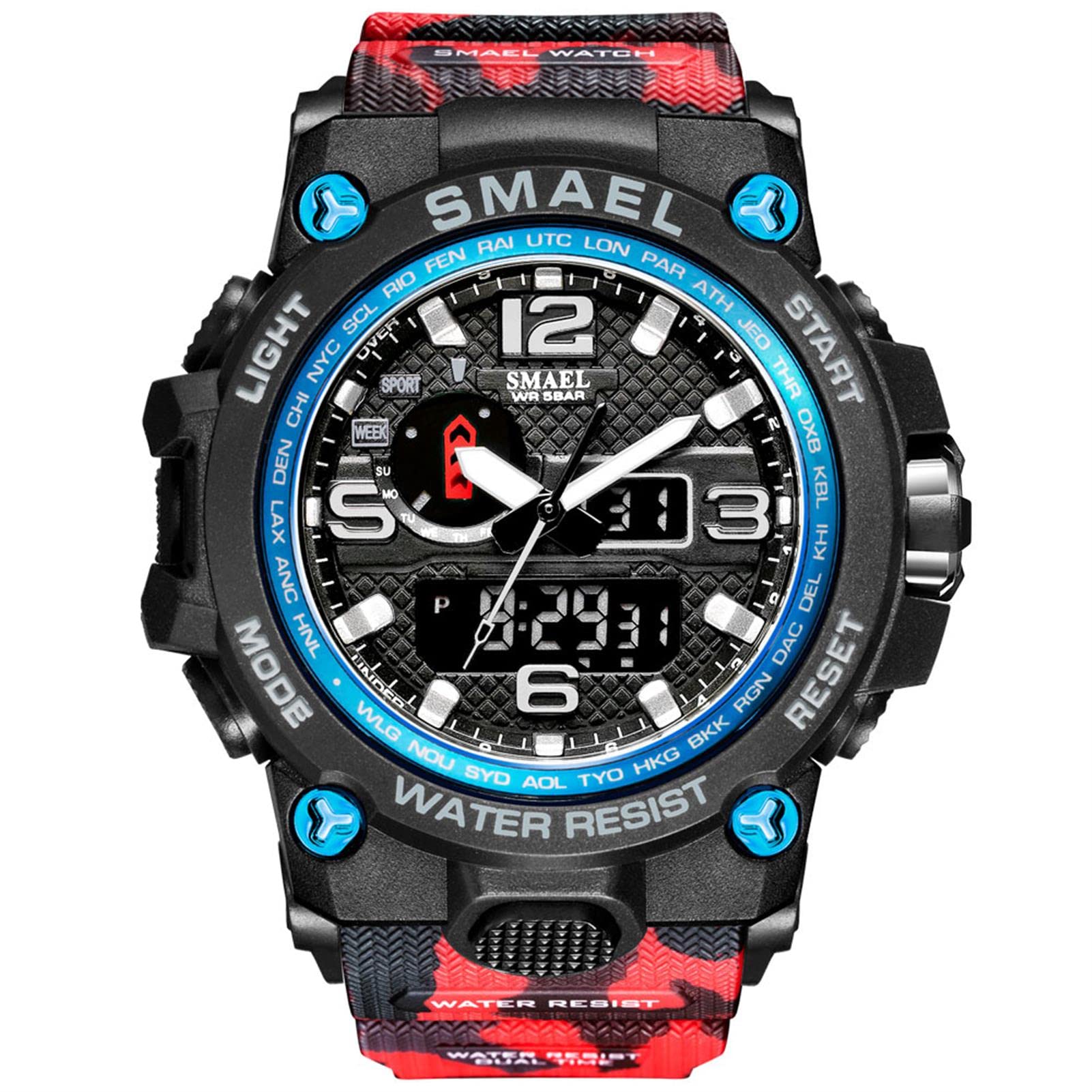 Montre De Sport pour Homme, Montre Militaire Étanche À 50 M, Montre À Double Affichage LED avec Chronomètre, Alarme, Calendrier, Montre Multifonction 12/24 Heures