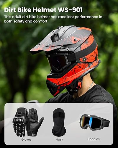 Miniatura 2 de ILM - Cascos para bicicleta de tierra para adultos, hombres y mujeres, para motocross, ATV, todoterreno, con gafas, guantes, máscara, modelo DOT