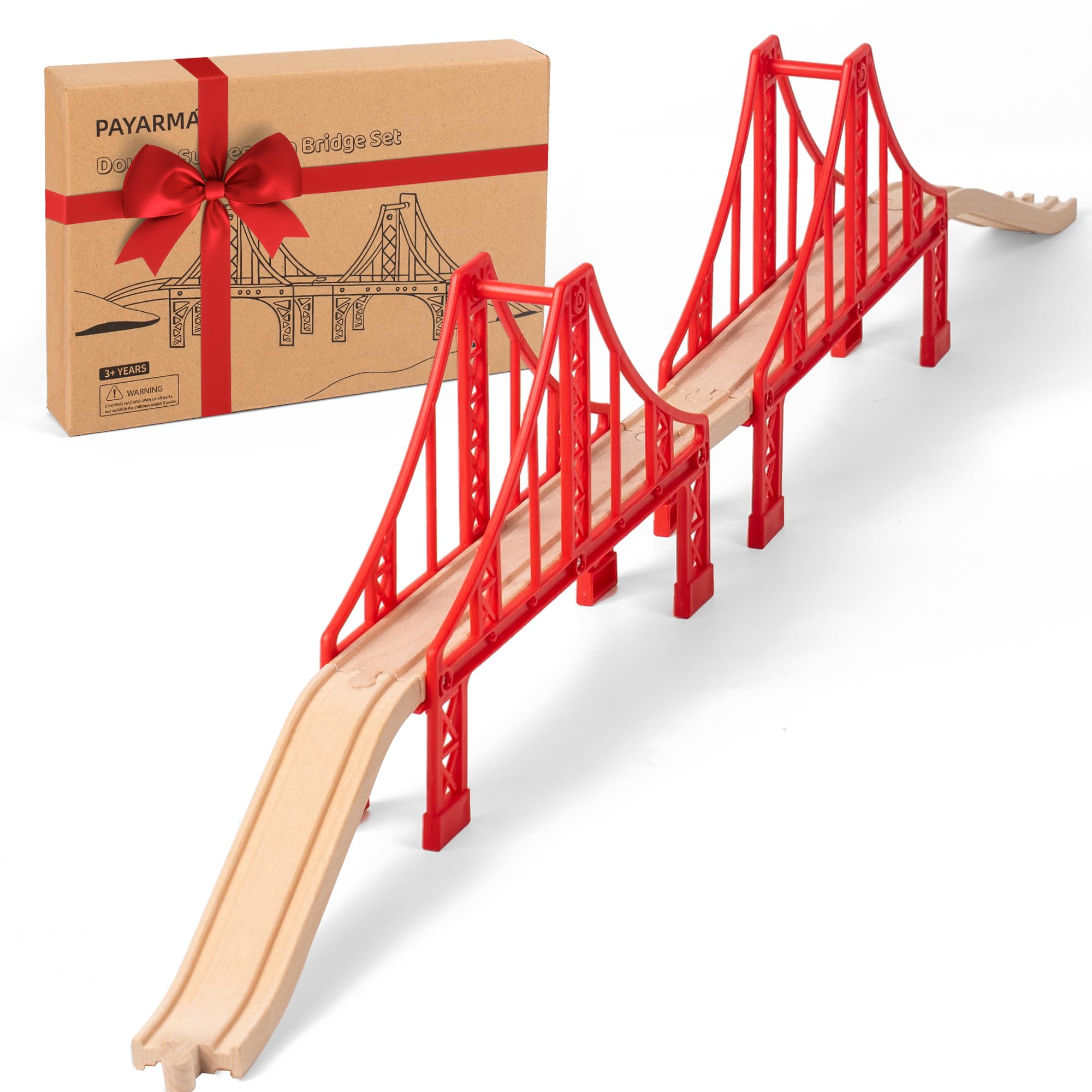 Wooden Train Bridge Train Track Accessories Double Suspension Bridge Set Train Tracks Compatible with All Major Brands