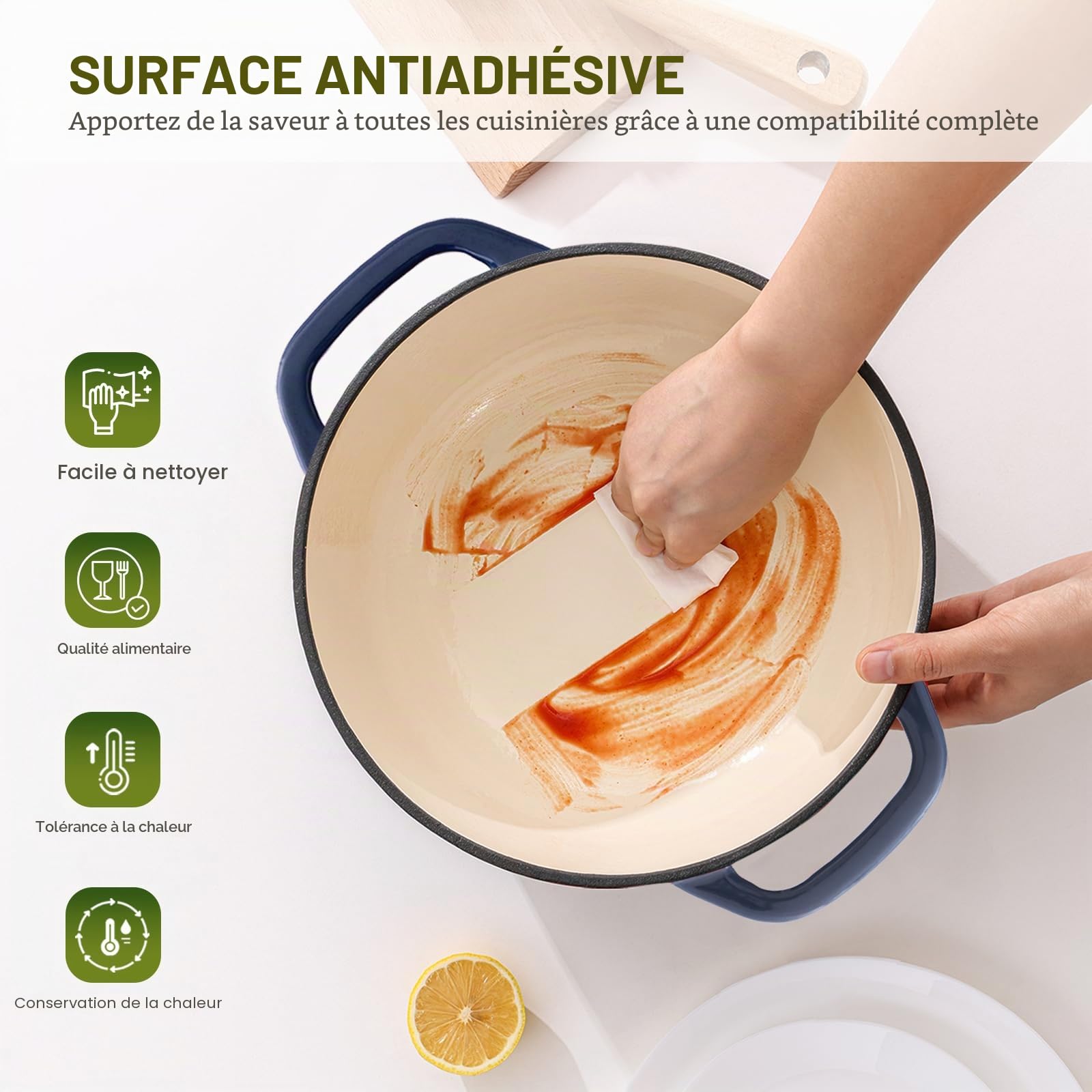 Kordisen 28 cm/5.7 L Cocotte en Fonte Emaillée avec Couvercle, Pour la Cuisson du Pain au Levain, Compatible avec le four Jusqu'à 260 °C, Robuste et Grande Taille, Bleue