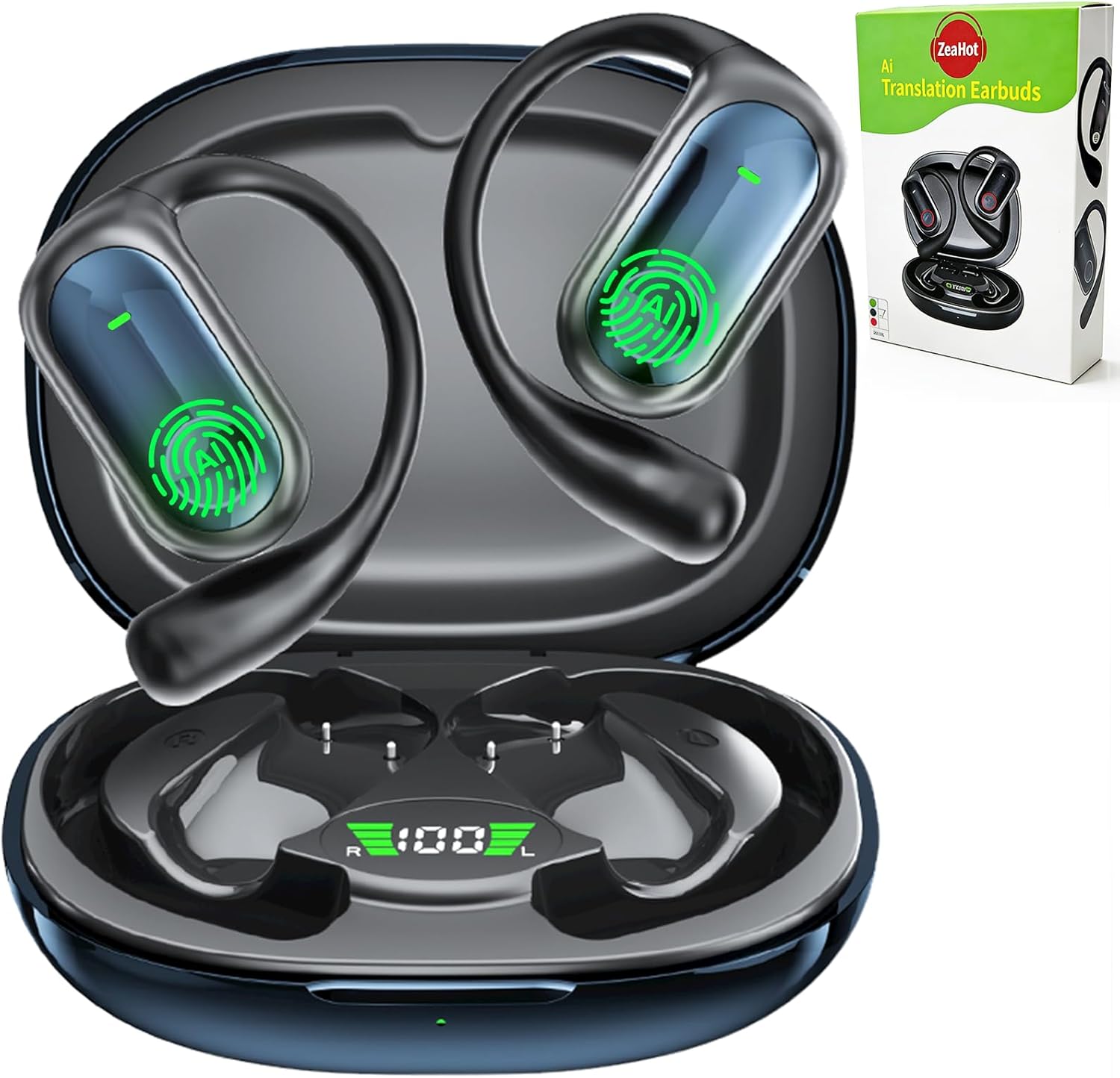 AI Translation Earbuds Real Time 144 Languages, Audifonos Traductores, 2 Pack of Open Ear Wireless Translator Perfect for Travel Business Learning Meetings