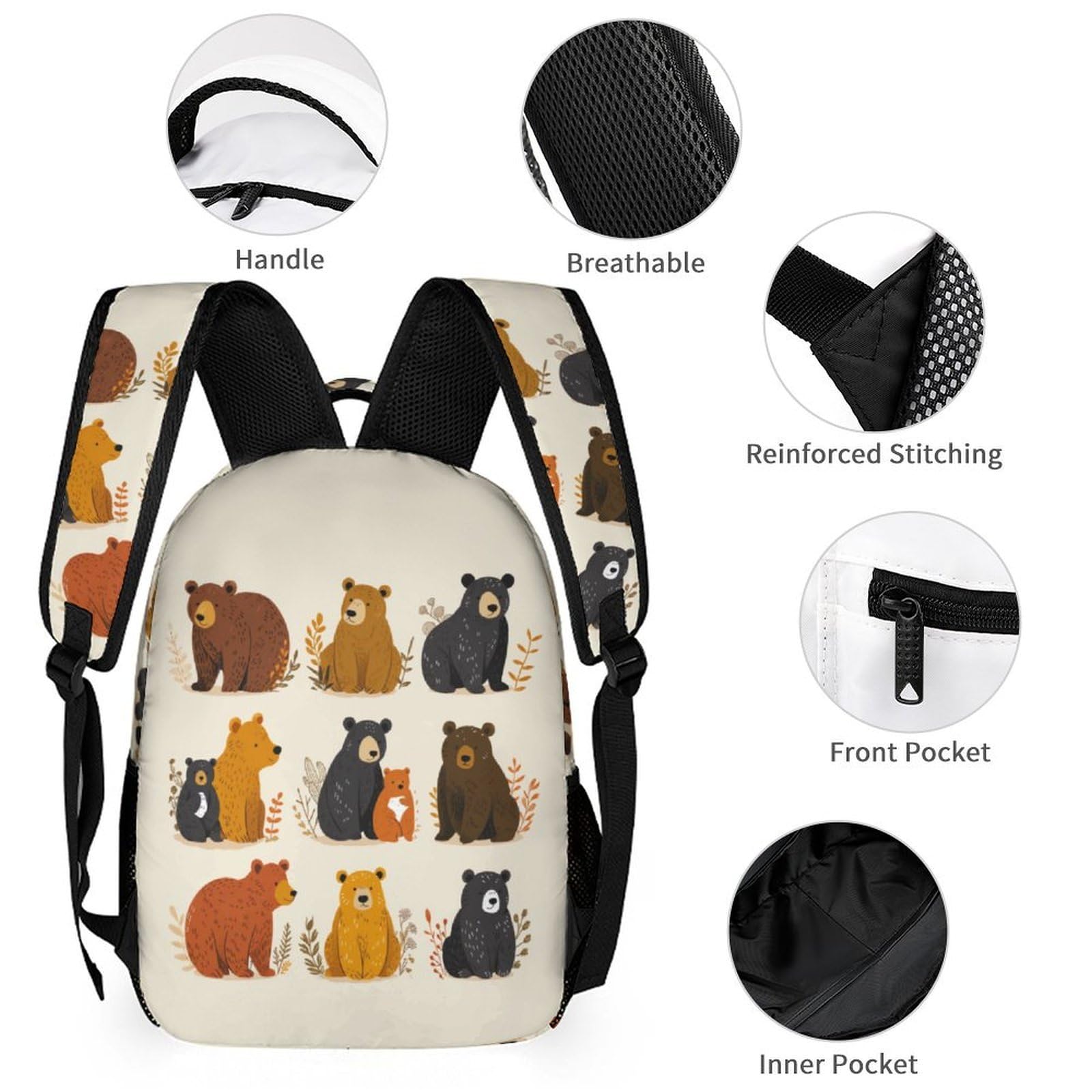 Mochila Infantil Oso para Niños 3 Piezas con Lonchera y Estuche, Mochila Escolar Estampado de Animales Niña 6-10 Años, Regalo de Cumpleaños para Escuela