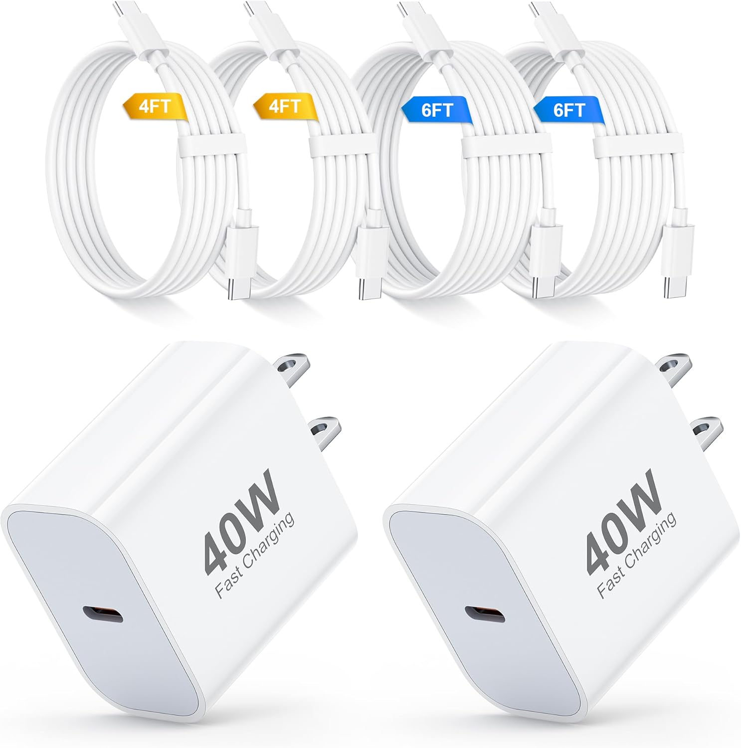 USB C Fast Charger for iPhone 17 16 15 Pro Max Charger Fast Charging,2Pack 40W USB C Wall Charger Block with 4FT + 6FT Type C Cable Cord for iPhone 17/17 Pro/17 Pro Max/Air/16/16 Pro Max/15/15 Plus