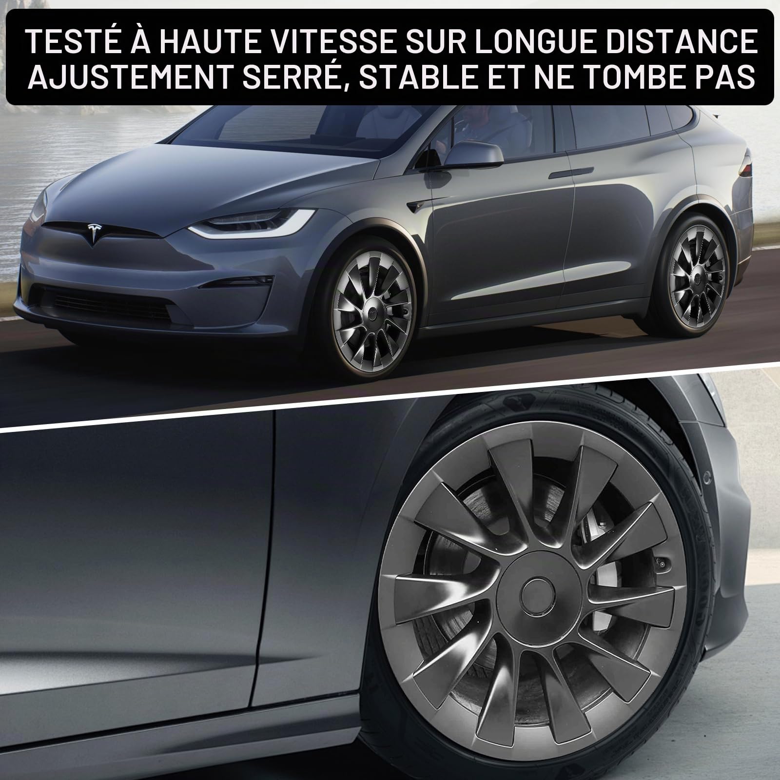 Protecteur de Jante de Roue de 20 Pouces pour Modèle Y, Enjoliveurs de Rechange pour Enjoliveurs de Roue pour Modèle Y 2019‑2024, Couvercle de Protection de Moyeu, Noir Mat Paquet de 4 (Model Y)