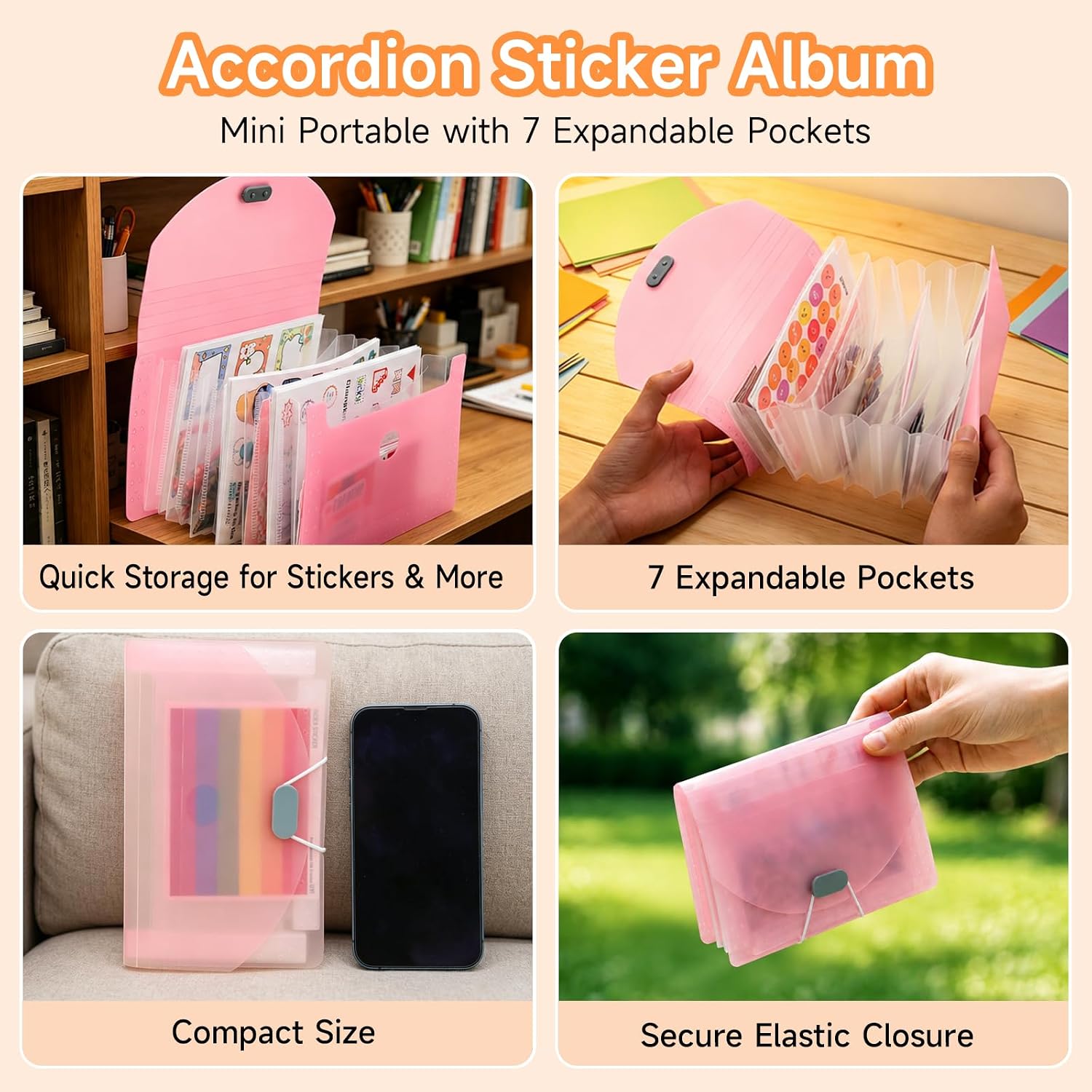 8-in-1 Sticker Organizer Binder, High‑Capacity A5 Reusable Sticker Book Collecting Binder with Storage Pages, Release Paper, Zipper Pouch, Mini Accordion Sticker Storage Album, Tweezers and Squeegee