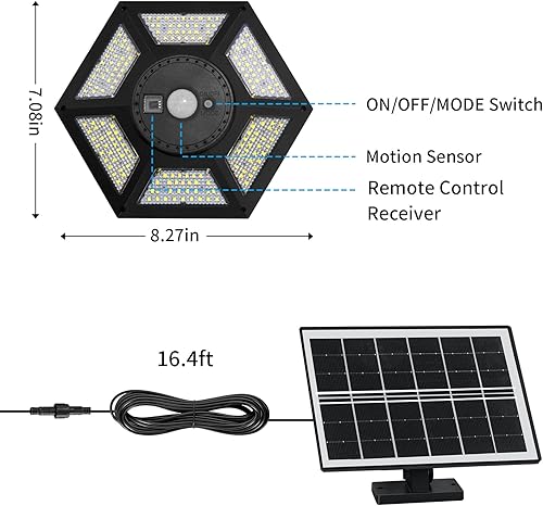 Miniatura 7 de Aqonsie Luz solar para interiores y exteriores, funciona con energía solar, luces de trabajo diurnas con 5 modos de iluminación y 3 temporizadores,