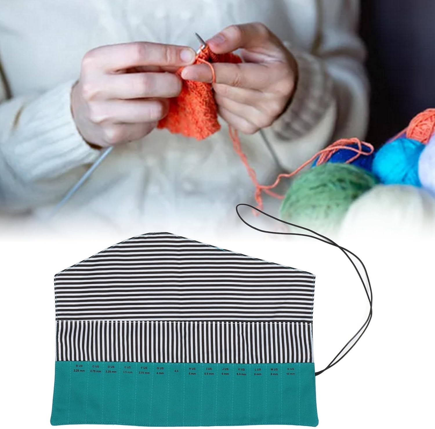 HERCHR Crochet Hook Case Holder Organizer, Portable Roll up Crochet Hook Organizer Oxford Cloth Knitting Needle Case with Clasp for Straight and Circular Needles, 10.43x13.38 Inches Unfolded