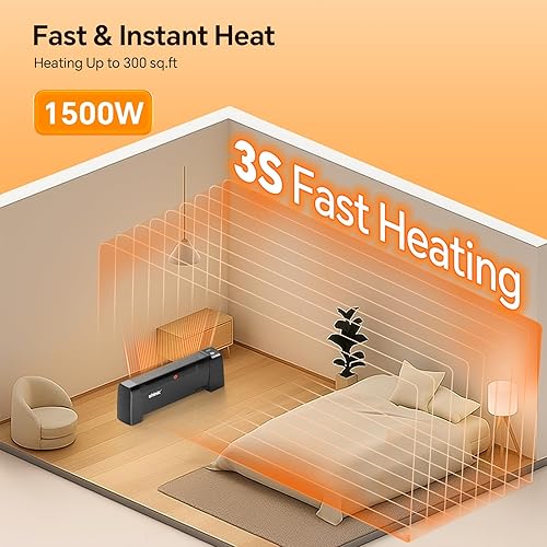 Miniatura 4 de shinic Calentador eléctrico de zócalo de 120 V con termostato digital, temporizador, calentador de espacio de convección para uso en interiores,