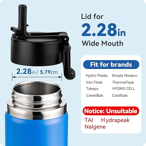 Miniatura 4 de Tapa de popote para Hydro Flask 12, 16, 18, 20, 32, 64 onzas, botella de agua de boca ancha, tapa de repuesto con popote para botellas de boca ancha