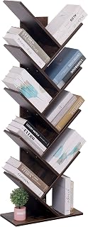 BESTWANTED Book Shelf Tree Bookcase 9 Floor Freestanding Retro Wood Bookshelf,Storage Unit Bookcases for Living Room Bedroom Home Office (Brown)