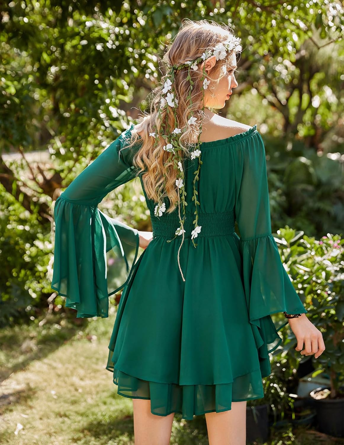 Scarlet Darkness Women Corset Dress Off Shoulder Bell Sleeve Ruffled Fairy Mini Dress - Image 5