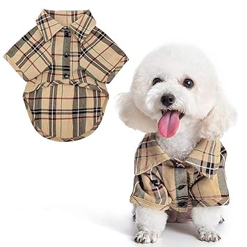 SOUTHMIA Small Dog Shirt - Clothing Cat Cotton Lapel Costume Polo Apparel Plaid Puppy Fit out for Pet