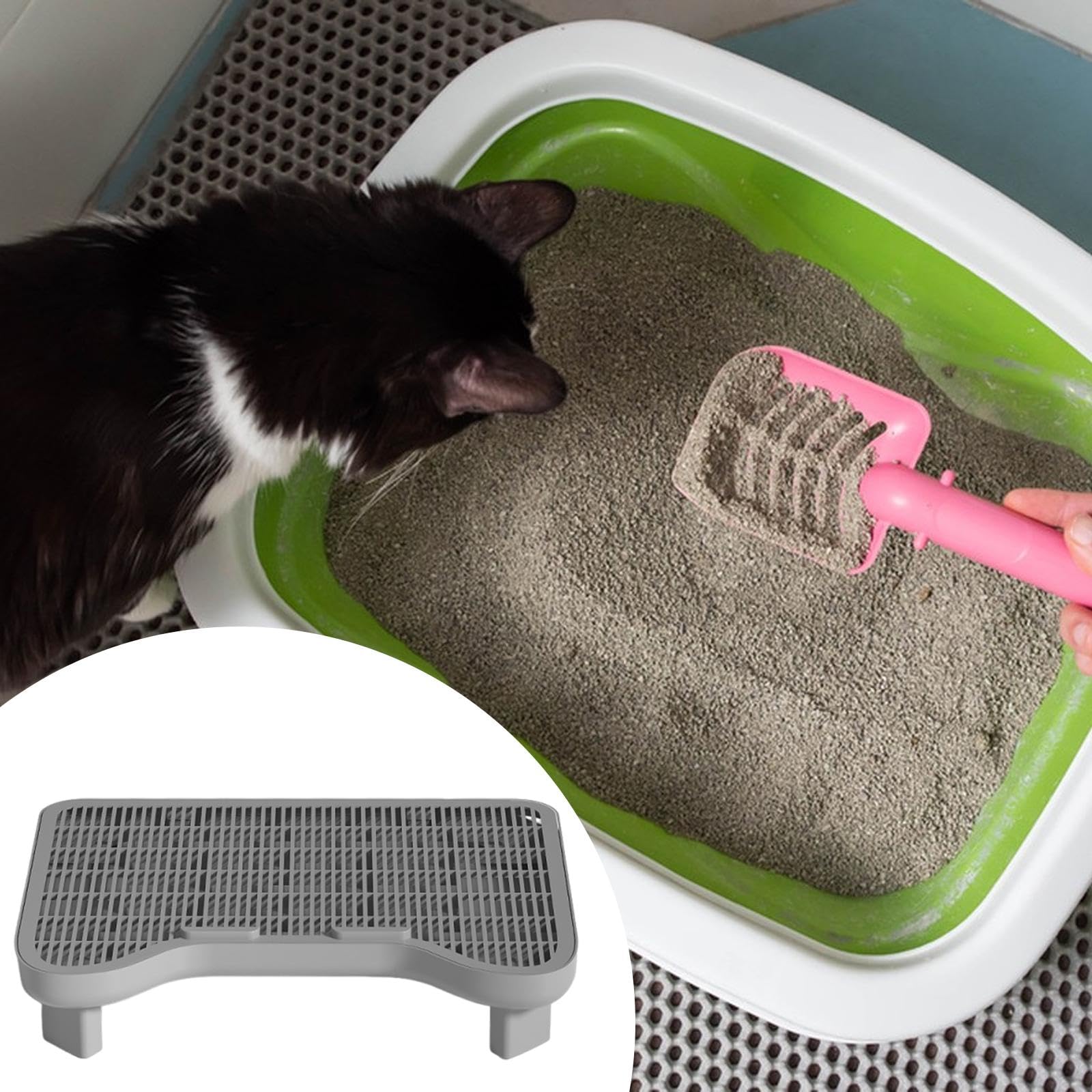 Katzenstreu Matte Katzenstreu Auffangmatte Fußmatte Trittschutz Abnehmbar Langlebiges PP Material für Katzenbesitzer Tierbedarf Innenbereich Katzenfre, Grau