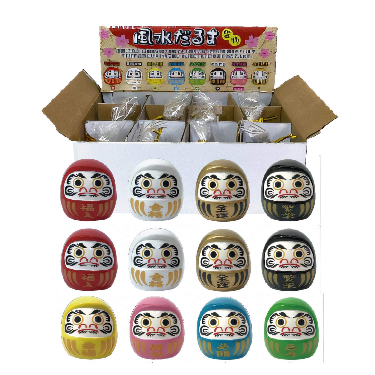Castle Enterprise Feng Shui Mini Daruma Set of 12 Resin Figurines 1.3in