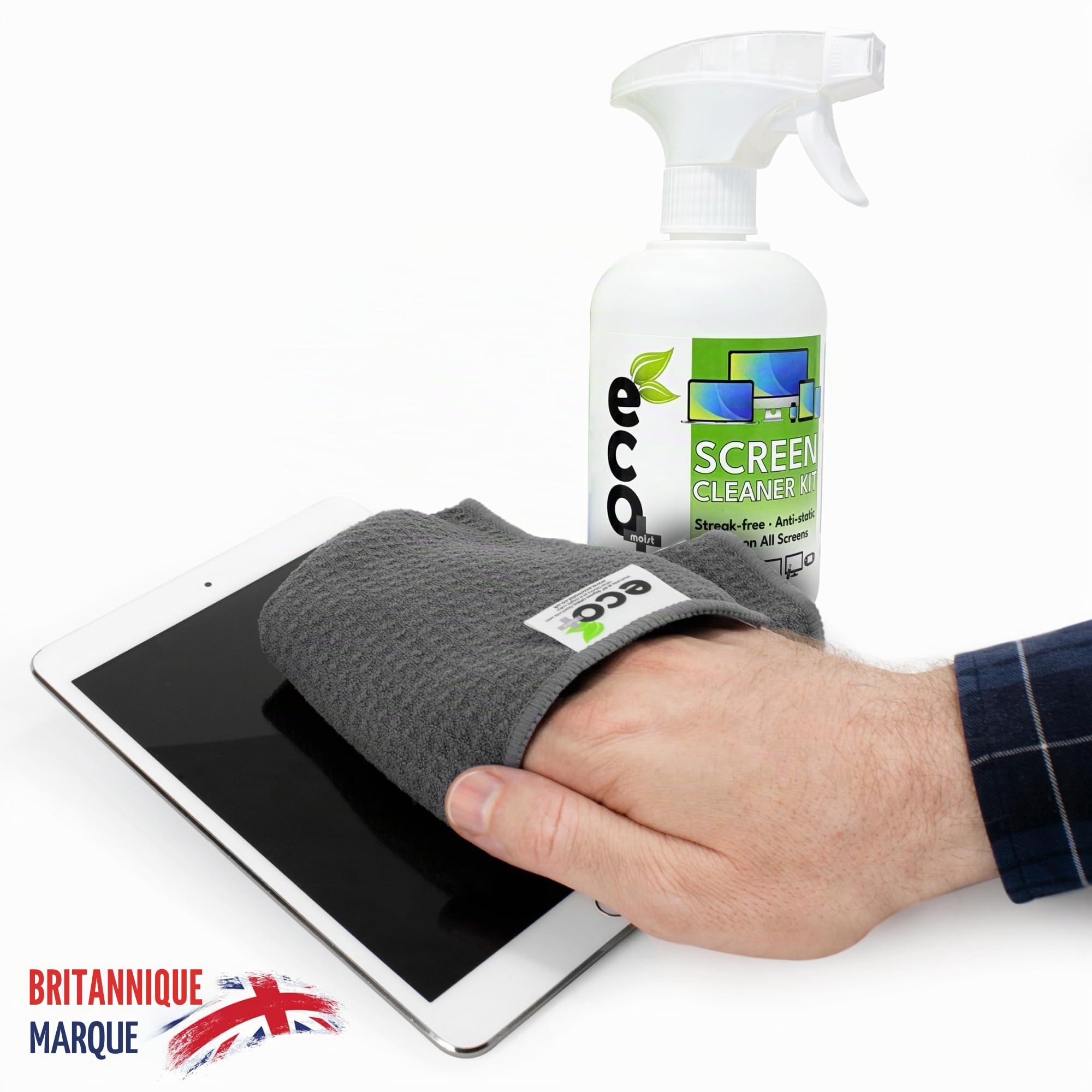 Ecomoist Naturel kit de nettoyage pour écran TV LCD LED Ordinateur tablettes smartphones ordinateurs portables 500ml avec 2 microfibres de haute qualité Vert