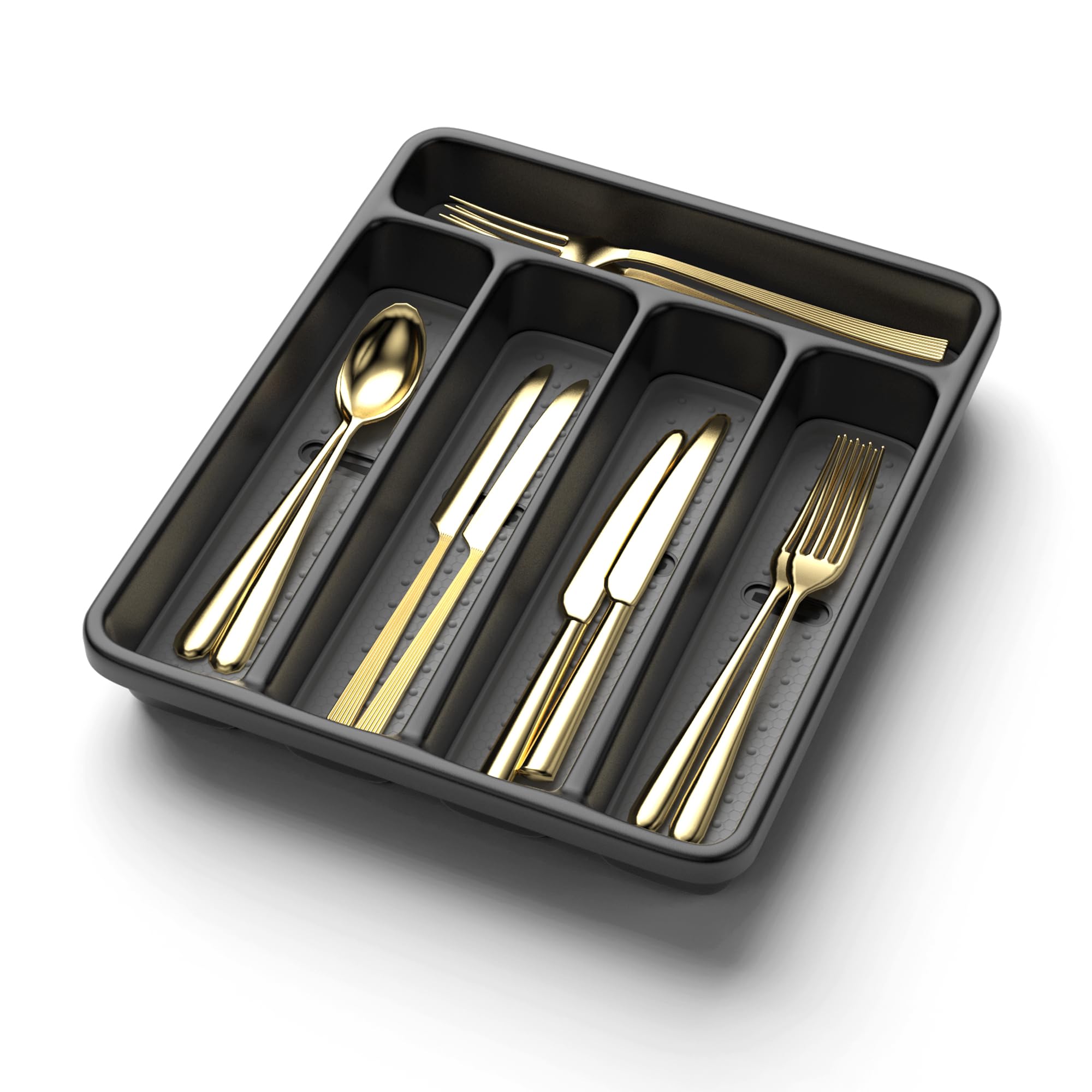 webacoo. silverware organizer for kitchen drawer - non-slip utensil drawer organizer - dishwasher safe cutlery organizer holds spoons, forks with 5 - compartment