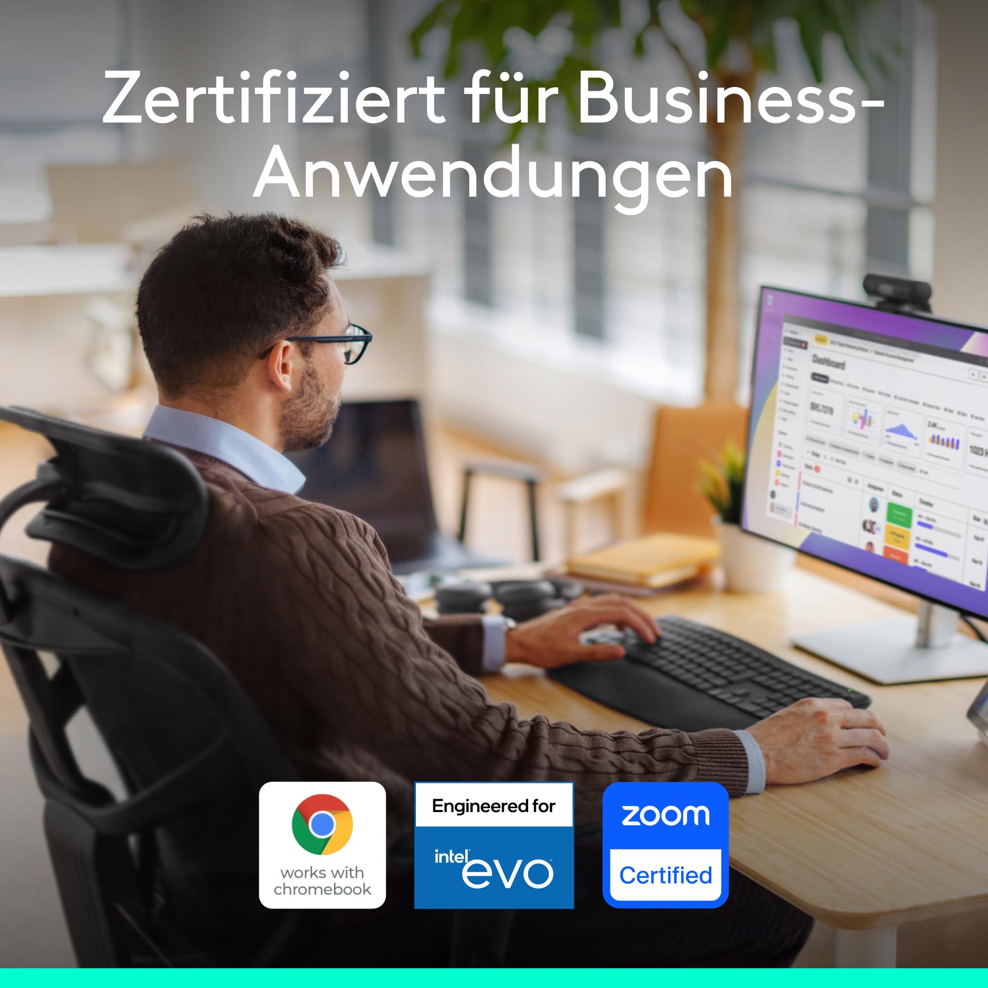 Logitech Signature Comfort Plus Combo MK880 for Business | Kabellose Tastatur & Maus, Handballenauflage, leise Klicks, Bluetooth, Windows/macOS, DEU QWERTZ - Graphit