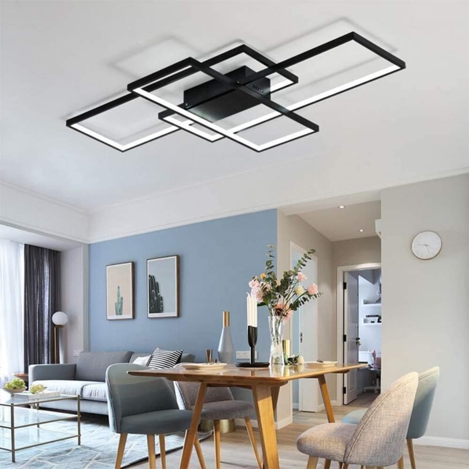 Moderna lámpara LED de Techo Para Salón Regulable, Pantalla de Acrílico Iluminación de Techo Diseño Cuadrado Lámpara de Comedor con Mando a Distancia Luz de Techo Interior Oficina Lámpara Colgante
