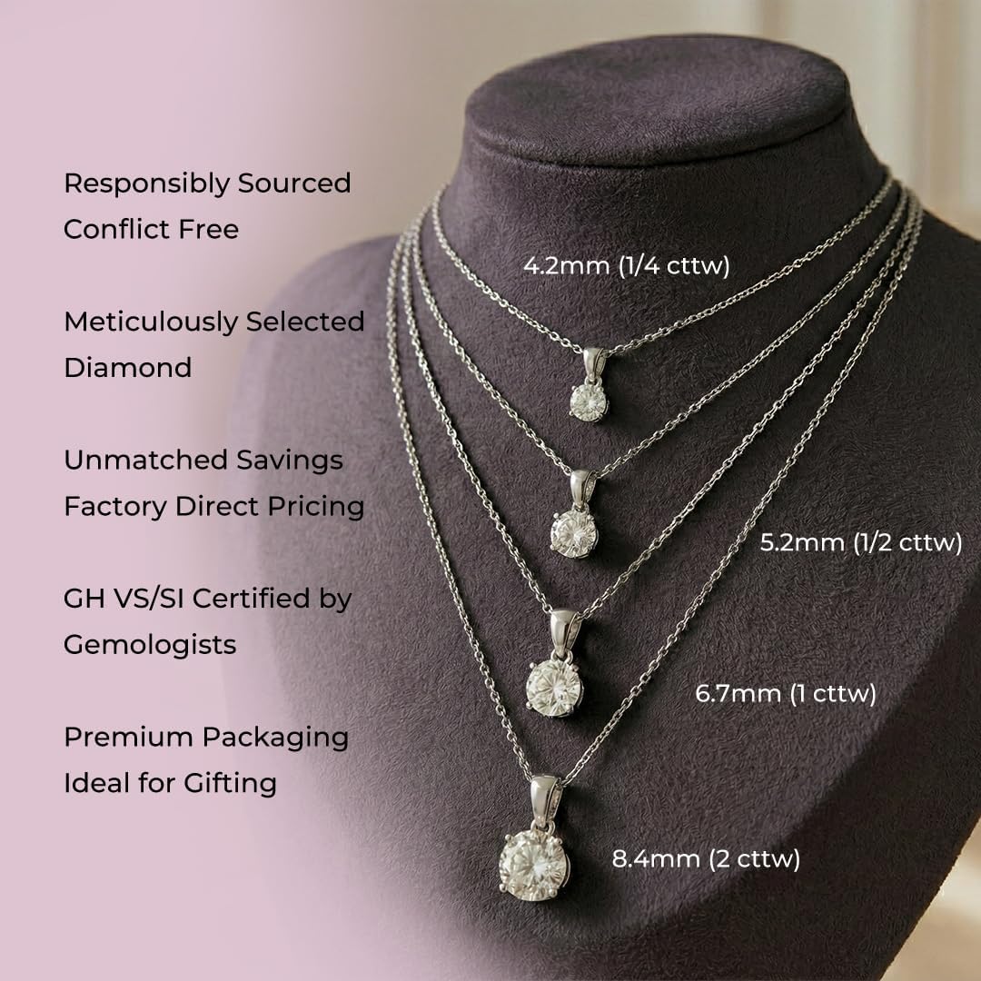 Lab Grown Diamond Pendant Necklace | 1/6 - 1 CT. TW. Diamond Necklace for Women | Certified By Gemologists | 925 Sterling Silver Pendant With a Chain Adjustable to 16", 17" and 18" - Image 4