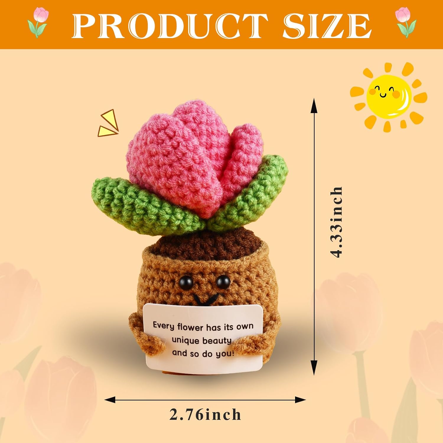 Positive Crochet Tulip Gift Funny Emotional Support Handmade Plush Gifts for Women Coworker Friend Mini Mental Health Encouragement Inspirational Birthday Room Office Decor