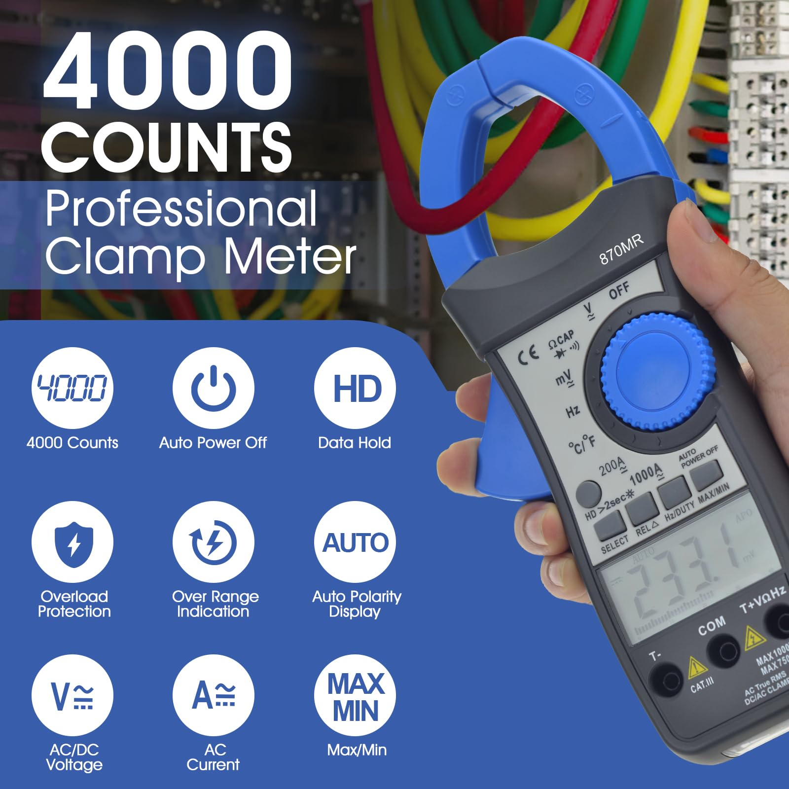 Digital Clamp Meter, 4000 Counts Multimeter with AC/DC Current Voltage,1000A 750V Auto-Ranging Circuit Voltage Testers - Image 2