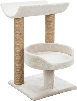Trixie Isaba Scratching Post – Cat Tower with Jute Posts, Hammock, Condo & Soft Bed – Indoor Cat Furniture for Scratching & Climbing – Gray, 14.2" x 14.2" x 24.4"