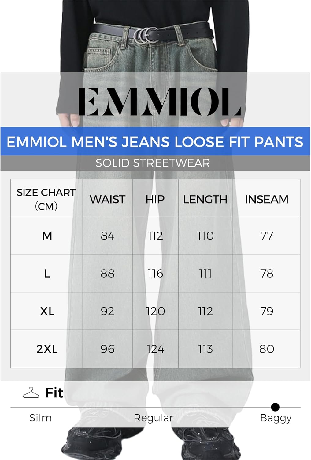 EMMIOL Baggy Jeans Men Wide Leg,Y2k Hip Hop Skater Denim Cargo Pants Casual Loose Fit,Relaxed Long Trousers - Image 5