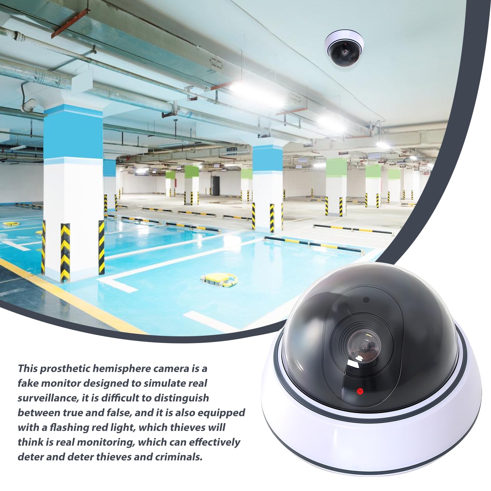 Telecamera Finta a Cupola con Luce LED Lampeggiante Rossa, Sorveglianza Interni Bianca CCTV