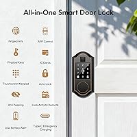 Vista 2 de Cerradura de puerta inteligente de huellas dactilares con teclado, cerraduras inteligentes para puerta de entrada sin llave, cerradura inteligente