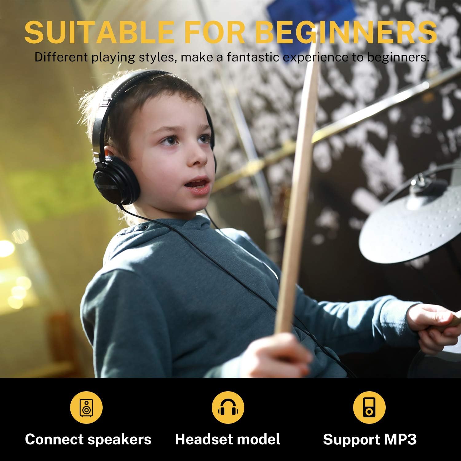 Buy Electric Drum Set, Donner DED200 Mesh Head 8 Piece Electronic Drum