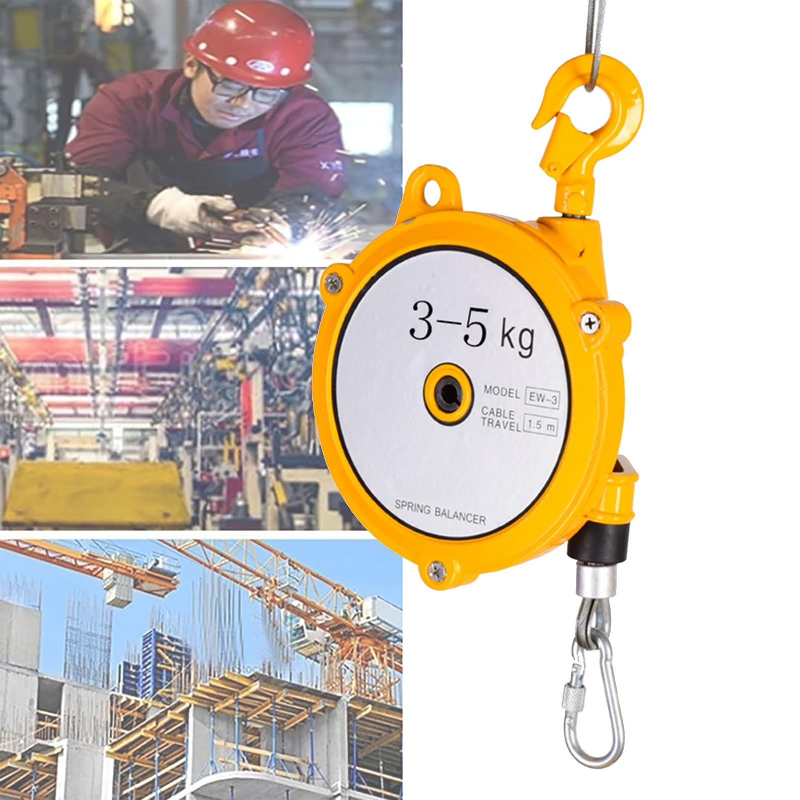 WEKONUMEX Retractable Spring Balancer, Spring Balancer Retractable Holder 1.5m 1-70kg Alloy Hook Aluminum Safety Assembly Line(3-5kg)
