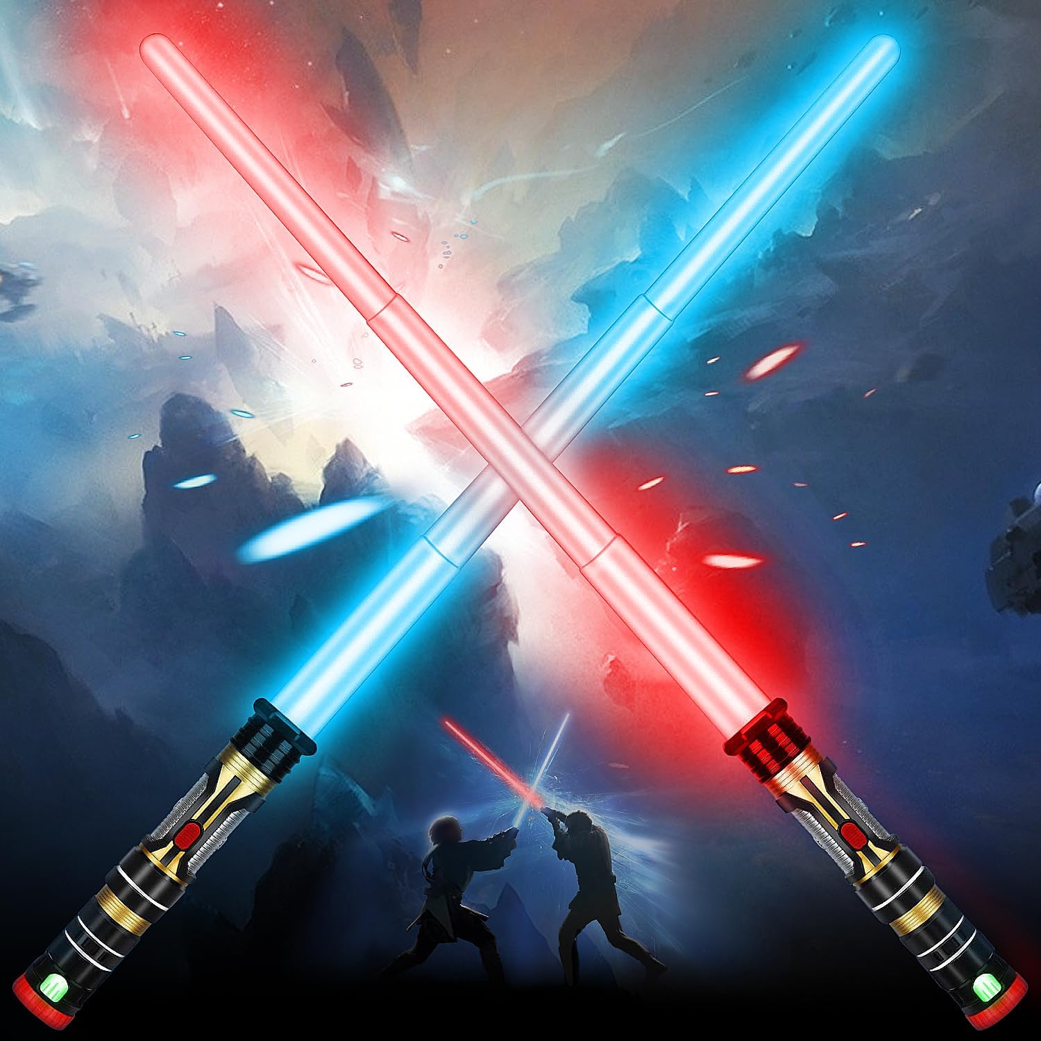 Light Up Saber for Kids 3-8, Retractable Dark Light Up Saber Sword Kid Set, 2 Pack Toy Light Sword for Kids Boy 3-8, Blue, Red, Purple Light Savers Party