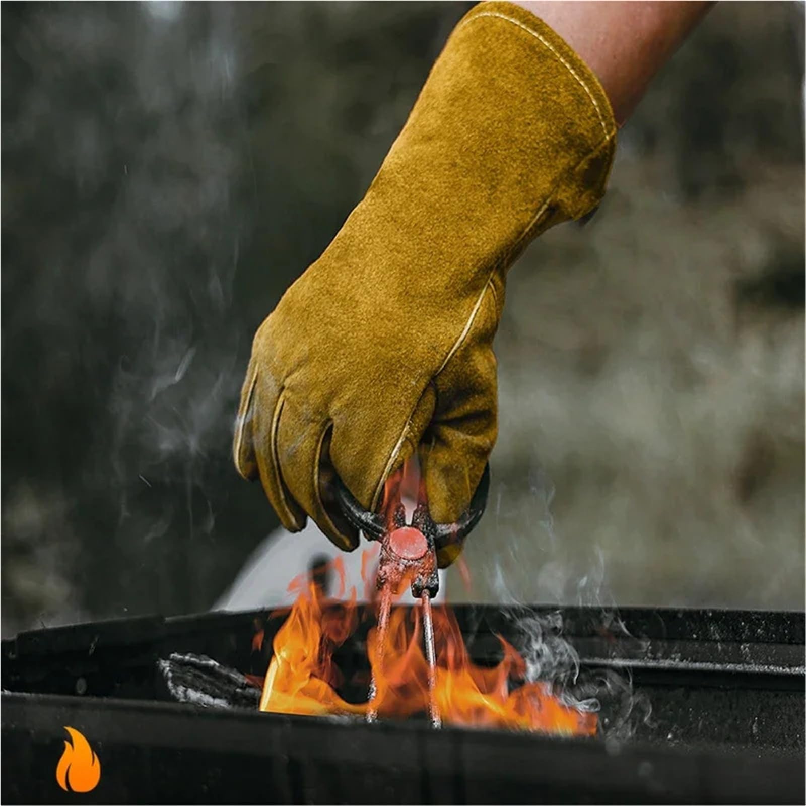 Compatible con guantes ignífugos de cuero, aislamiento térmico, anticorte, for soldar, estufa de leña, chimenea, barbacoa, hornear, Camping