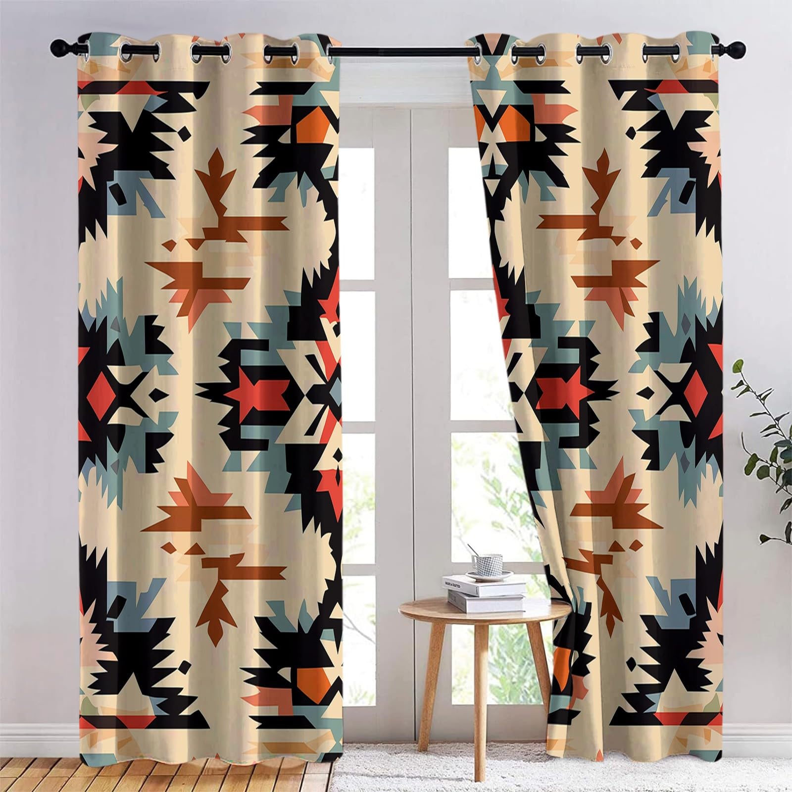 Blickdichte Vorhänge Amerikanische Ethnische Drucke Weiche Thermovorhang Gardinen Blickdicht mit Ösen H 260 x B 140 cm 2er Pack, Verdunkelung Ösenschal Wohnzimmer Schlafzimmer Beige