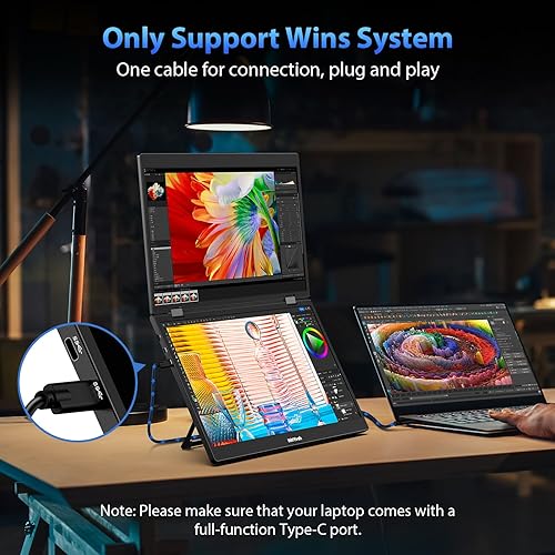 Miniatura 2 de Extensor de pantalla triple para laptop, 15.6 pulgadas, 1080P FHD IPS plegable y apilado, monitor dual portátil apilado, USB C de viaje, pantalla de