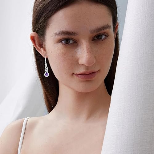 Miniatura 3 de Inpasne Aretes de plata de ley 925 con cierre de palanca infinito, aretes colgantes con forma de lágrima, aretes de piedra natal, joyería trenzada