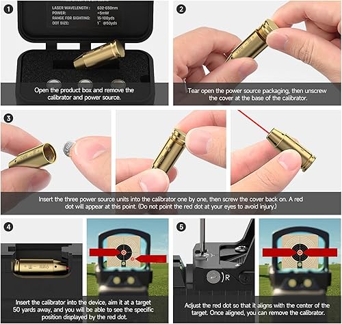 Vista 37 de Feyachi Bore Sight 9MM/223 5.56/12GA Red Dot Laser Zeroing Bore Sighter Pistol Laser Boresighter with 3 Sets Latón