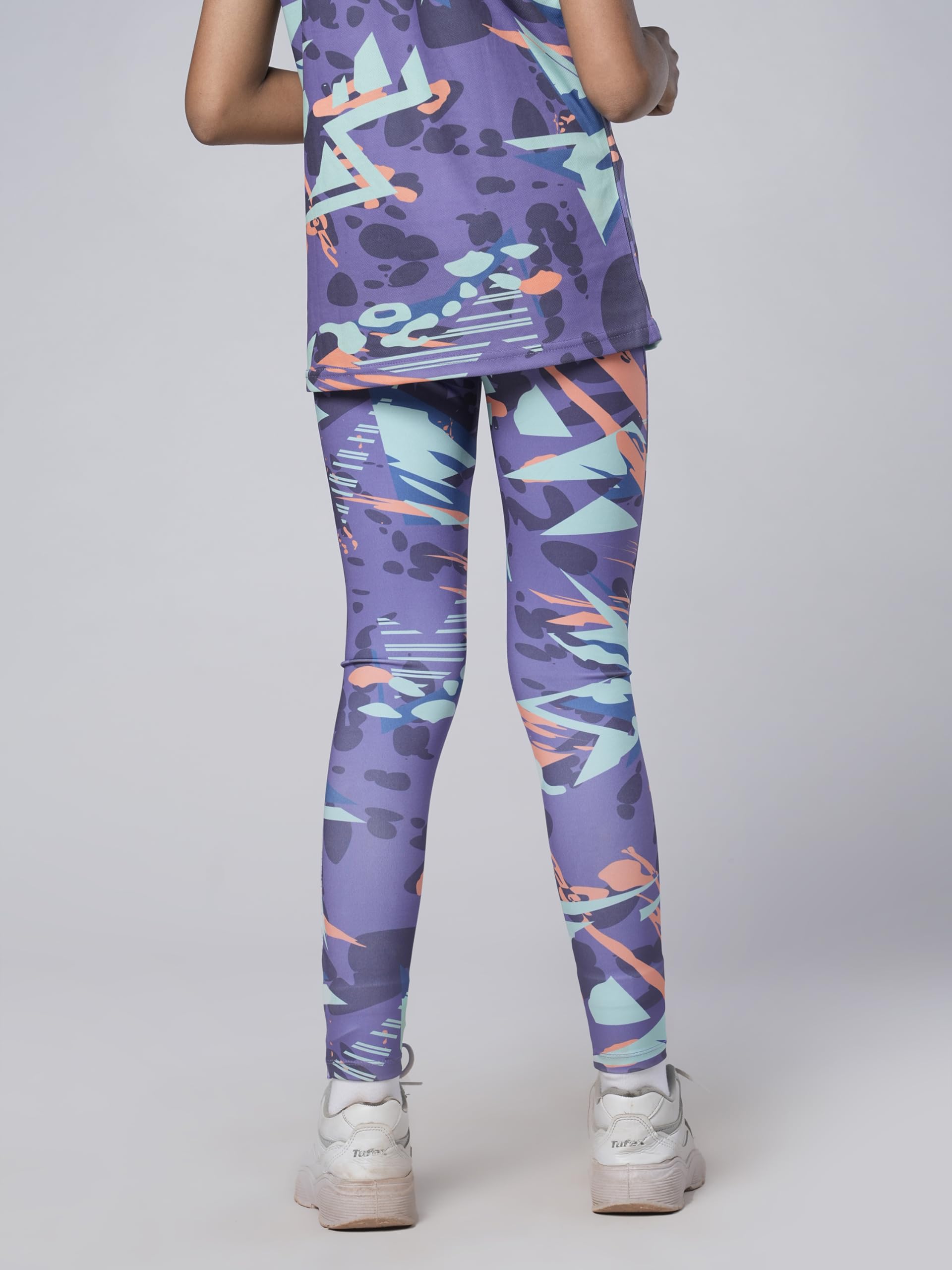 UMILDO Girl's Active Sports Wear Skinny Fit Ankle Length Printed Polyester Leggings_Purple - Image 3 thumbnail