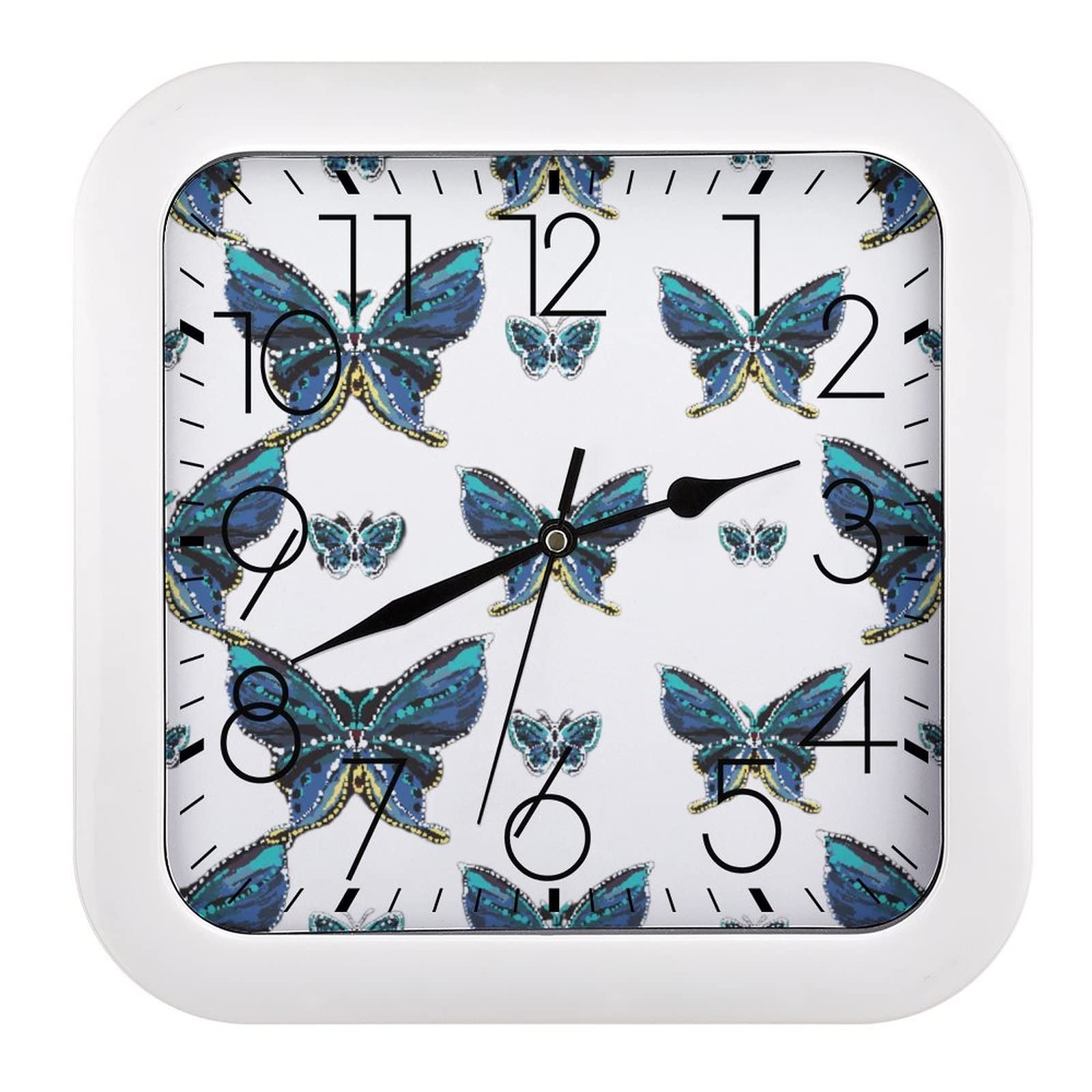 Pendule murale silencieuse papillon moderne horloge de bureau maison ecole 26x26cm
