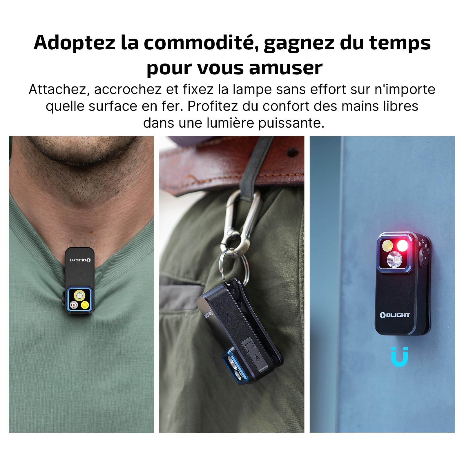 OLIGHT Oclip Pro Lampe de Poche à Clip 3 Sources de Lumière 5 Modes 500LM 120M Performance Max. Mini Lampe Torche Longue Durée 144H EDC Type C Rechargeable Petit Lampe IPX6 pour l'éclairage de Secours
