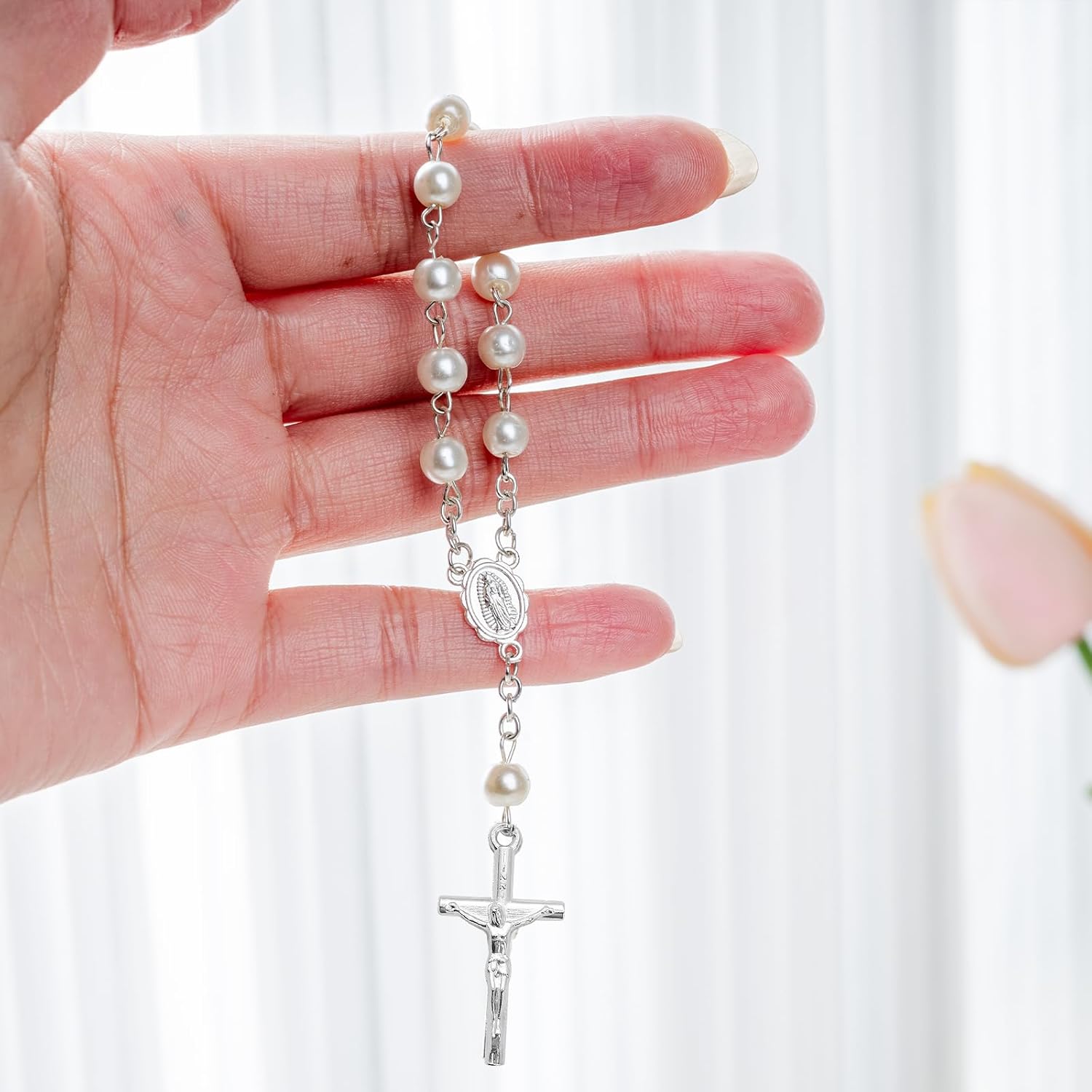 100-Piece Baptism Favors Set for Baptism Party - Includes 24 Mini Rosary Favors, 24 Favor Boxes, 26 Organza Bags, and 26 Thank Tags - Ideal Christian Gifts - Image 5