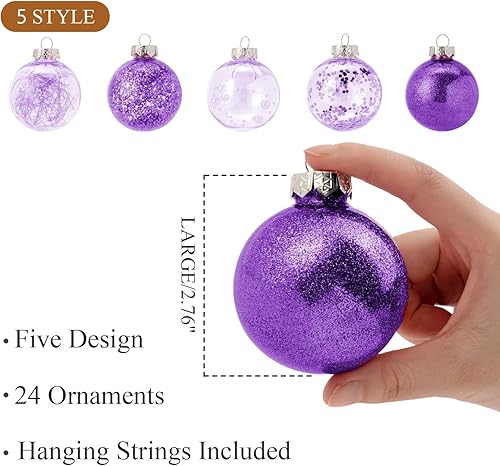 Miniatura 3 de Adornos de bolas de Navidad inastillables de plástico transparente con relleno delicado de 2.362 in2.36 pulgadas (paquete de 30 unidades, color