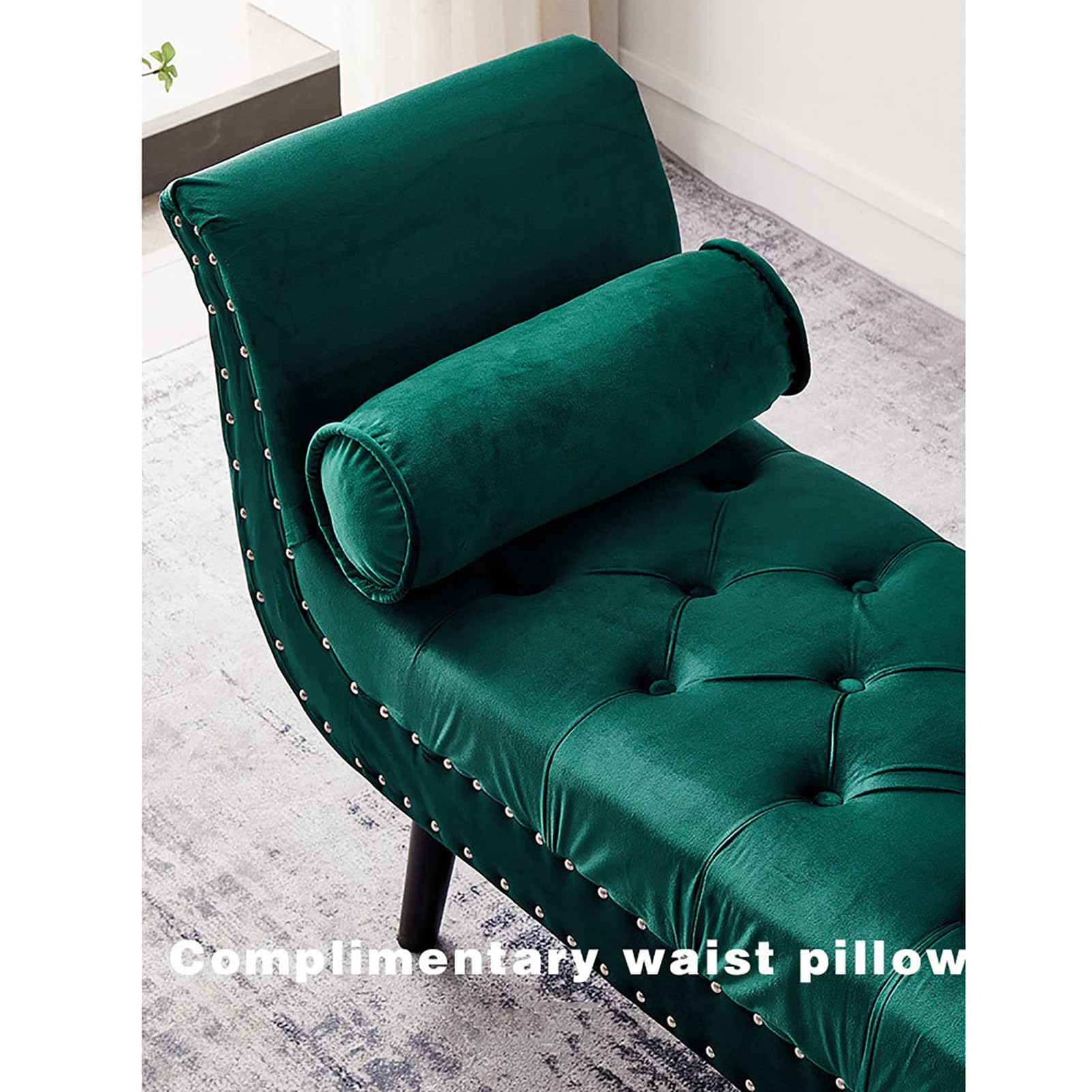 Panca ottomana lussuosa in velluto arrotolata, per camera da letto e soggiorno, con bottoni, imbottita, elegante, con gambe in legno (120 cm, 47 blu A)