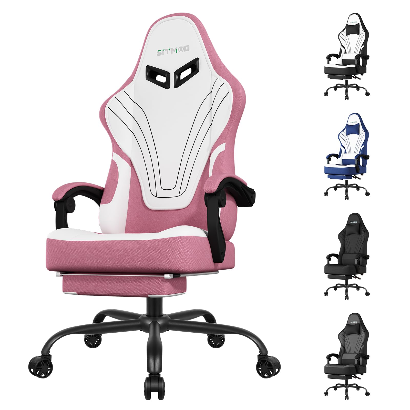 Sedie Gaming, Poltrona Altezza Regolabile con poggiatesta, Sedia da Ufficio Ergonomica, e supporto lombare sedia per PC, girevole a 360 gradi Sedia da gioco in tessuto, per ufficio e casa, Rosa