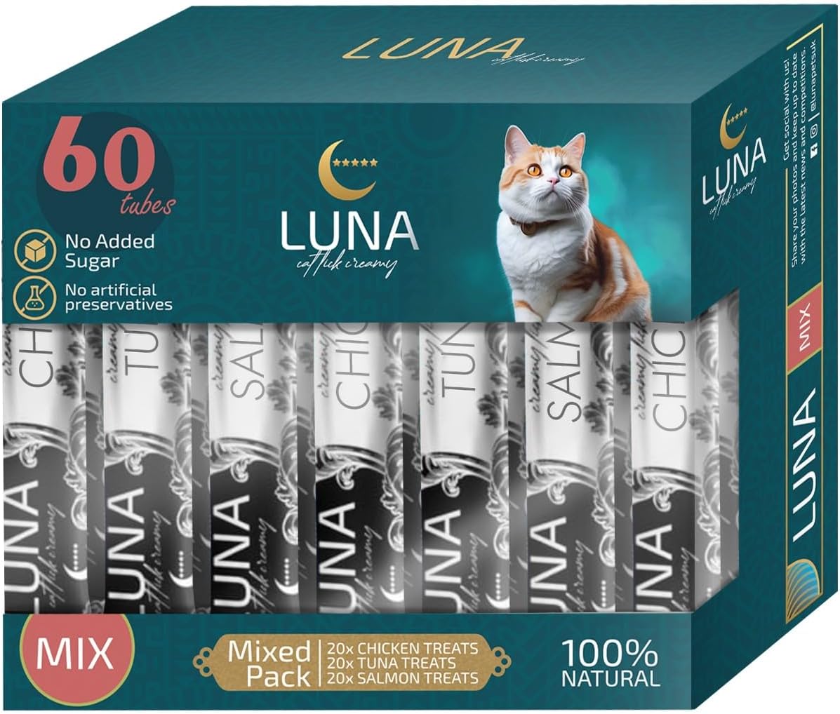 LUNA Premium Lickable Cat Treats - 100% Natural Creamy Kitten Treats for Kitty, Adult Senior Cats - Healthy Treat Snacks No Fillers, Preservatives - Chicken Tuna Salmon Variety Pack
